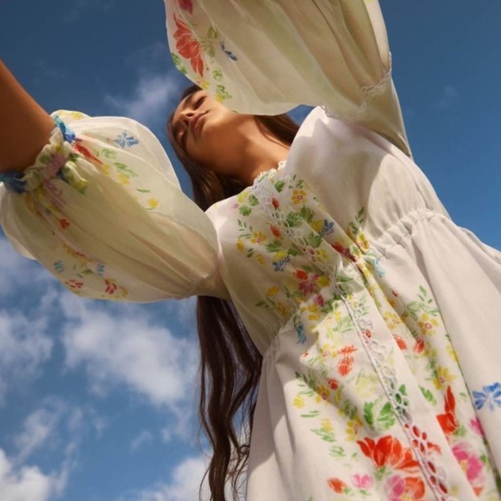 Charo Ruiz floral white dress with puff sleeves